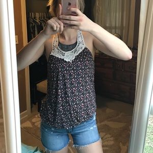 Floral print razor back tank top