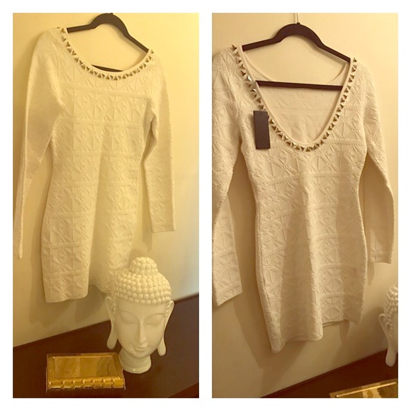 Guess Geo Stitch Cream Dress Medium - Picture 1 of 2