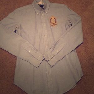 Ralph Lauren blue button down, size 4, gently worn