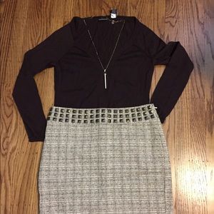 Studded waist tweed skirt