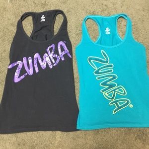 LOT OF 2! Zumba tanks with custom cut heart design