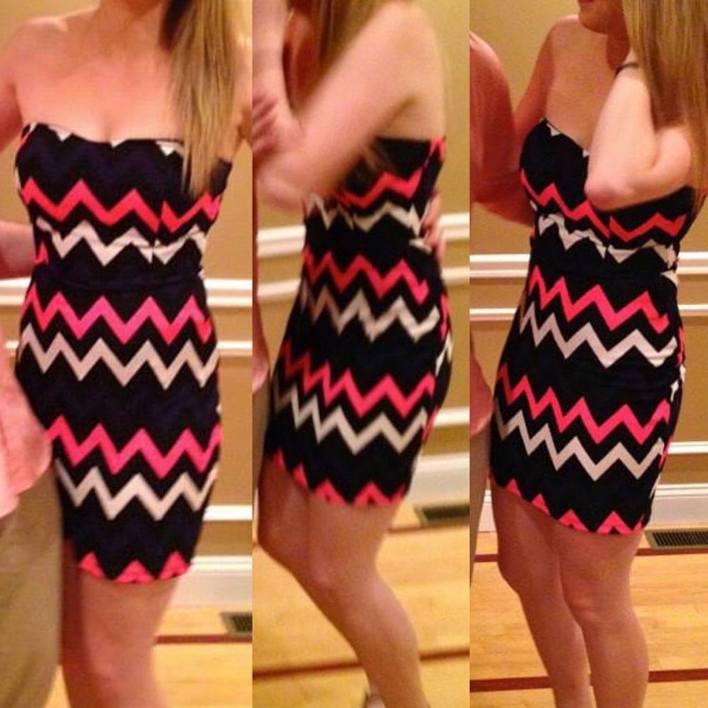 Strapless Bodycon Chevron Dress