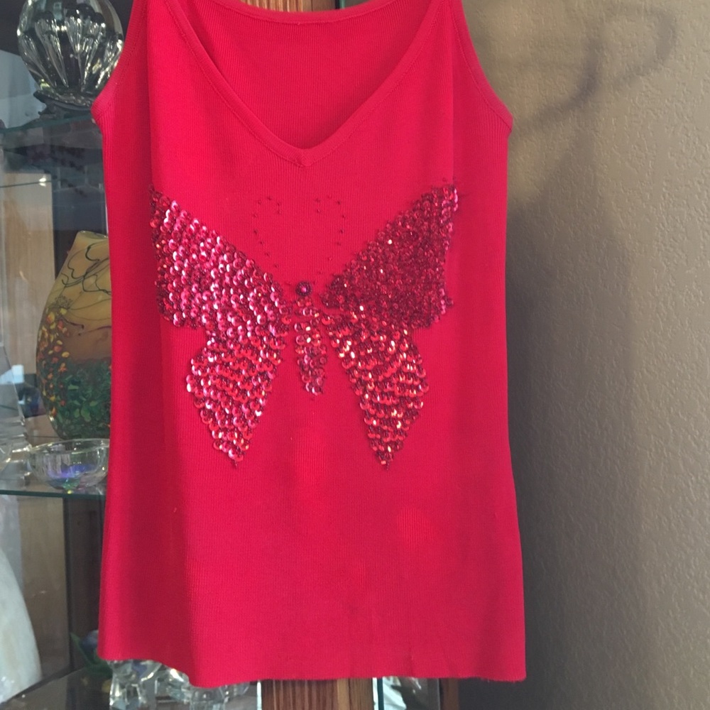 Butterfly embellished red tank top❤️