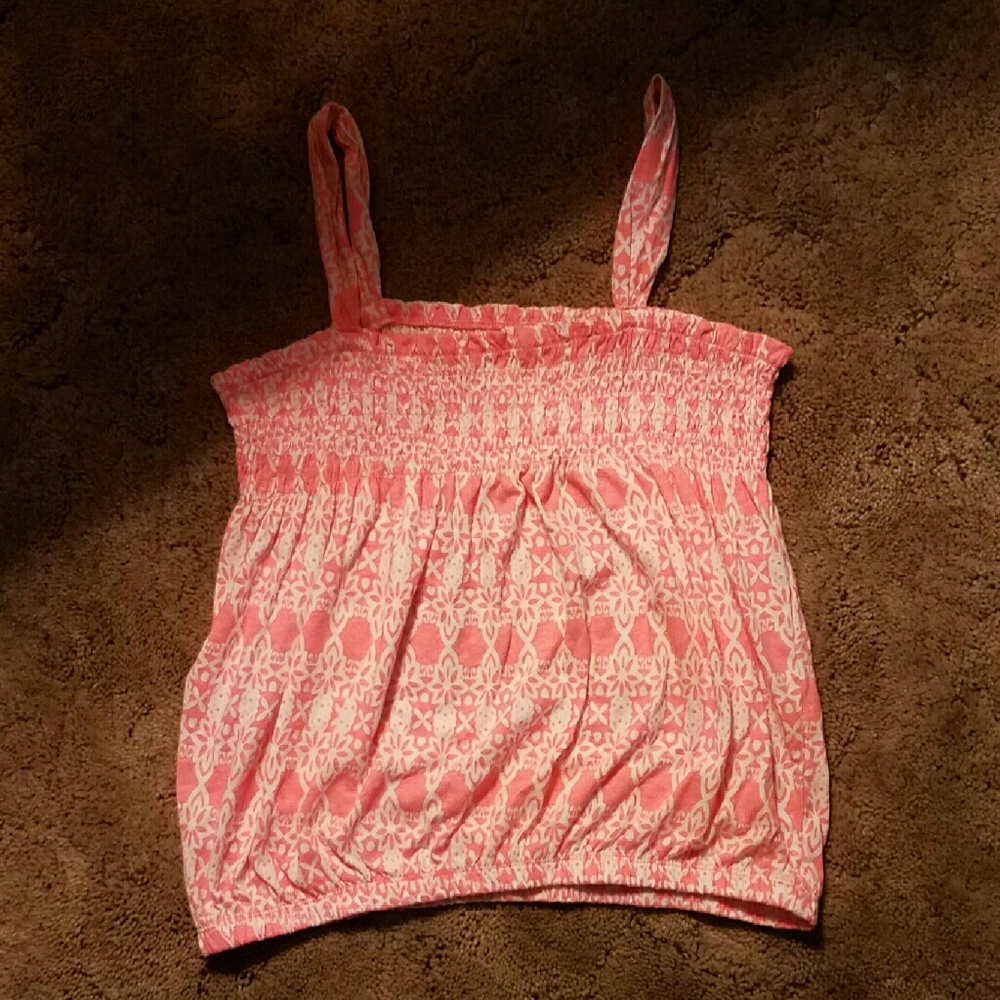Scrunchy pink & white girls tank top