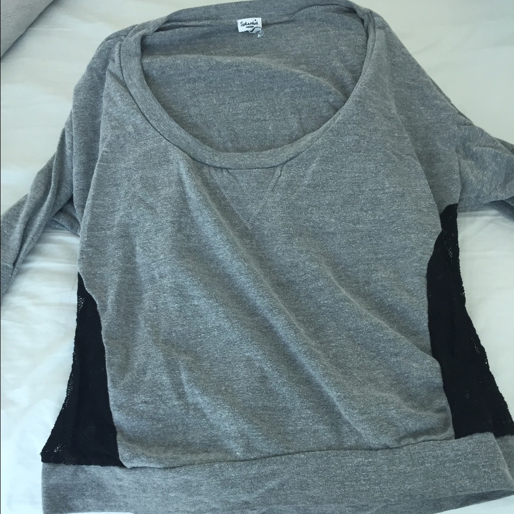 Splendid off shoulder sweatshirt black lace cutout