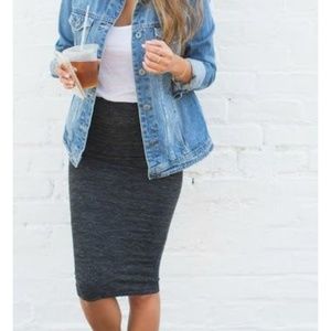 Charcoal Rib Knit Midi Pencil Skirt