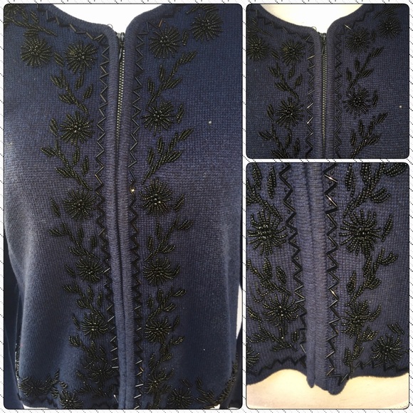 Liz Claiborne Beaded Zip-Up Sweater - Picture 2 of 2