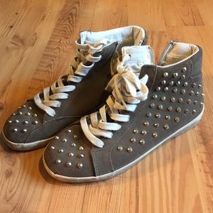 Leather zip up studded sneakers
