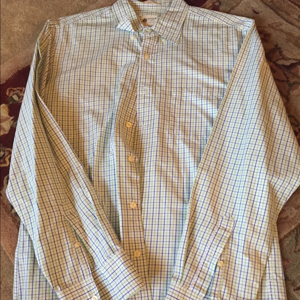 J crew green and blue plaid stripe shirt
