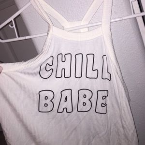 Flow-y crop top with fringed  ends "chill babe"