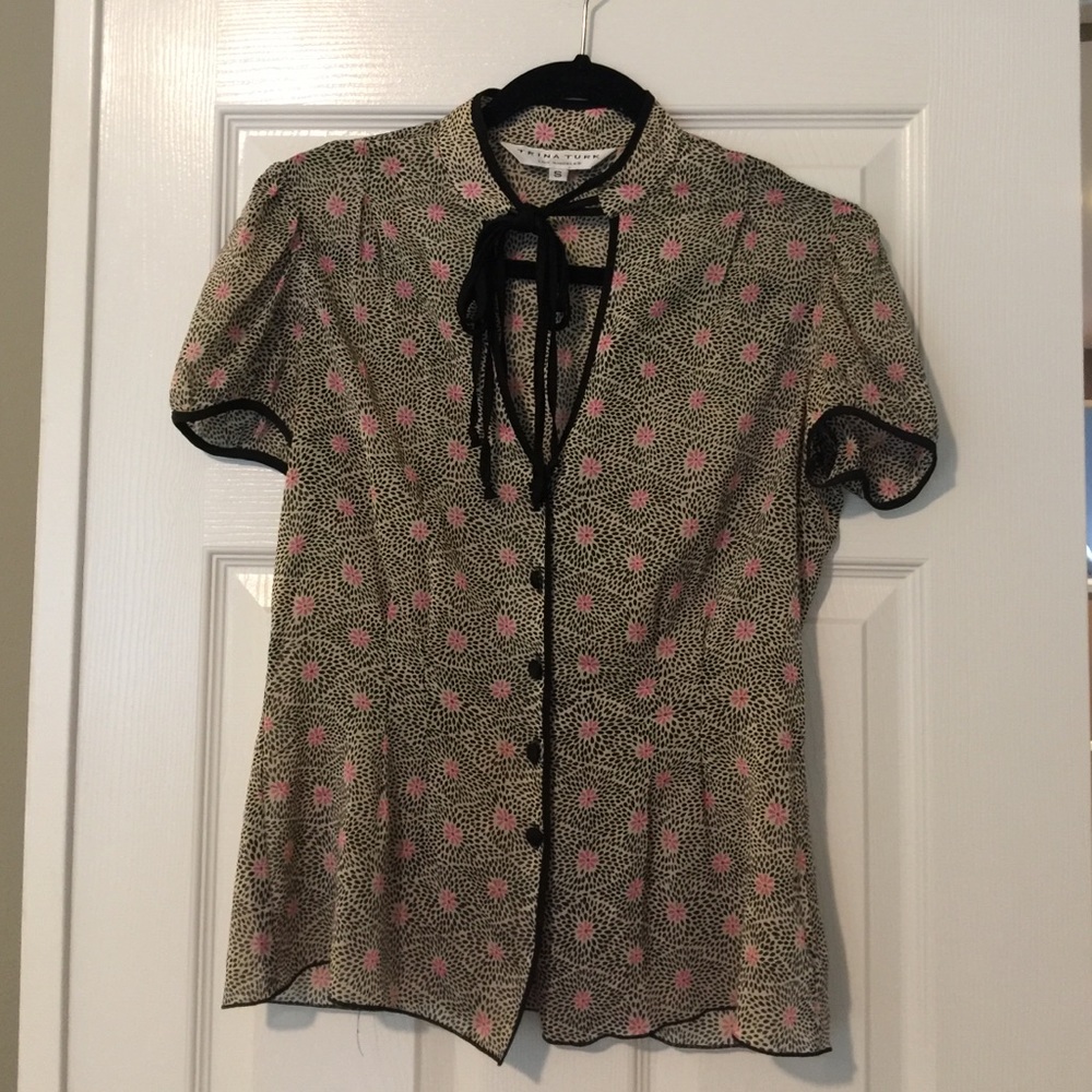 Trina Turk silk blouse with flirty neck tie