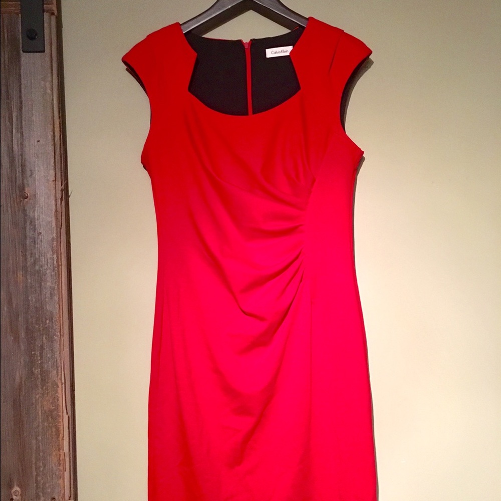 Red Calvin Klein Knee Length Dress