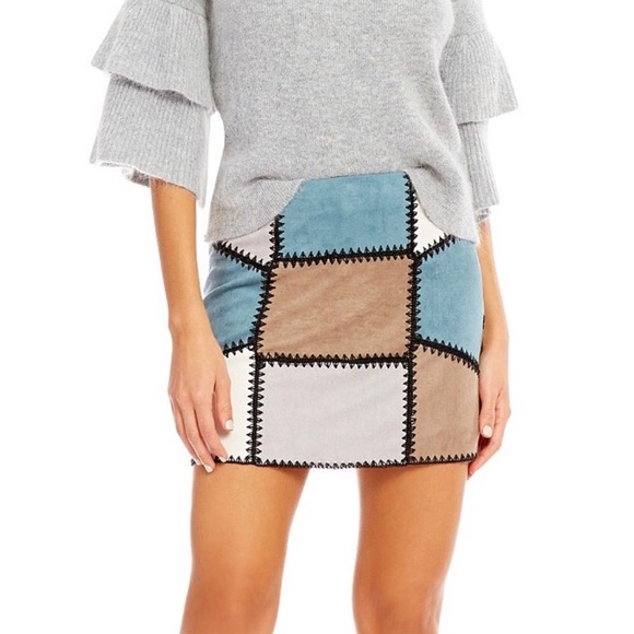 Gianni Bini Margo Patchwork Faux-Suede Aline Skirt - Picture 2 of 2