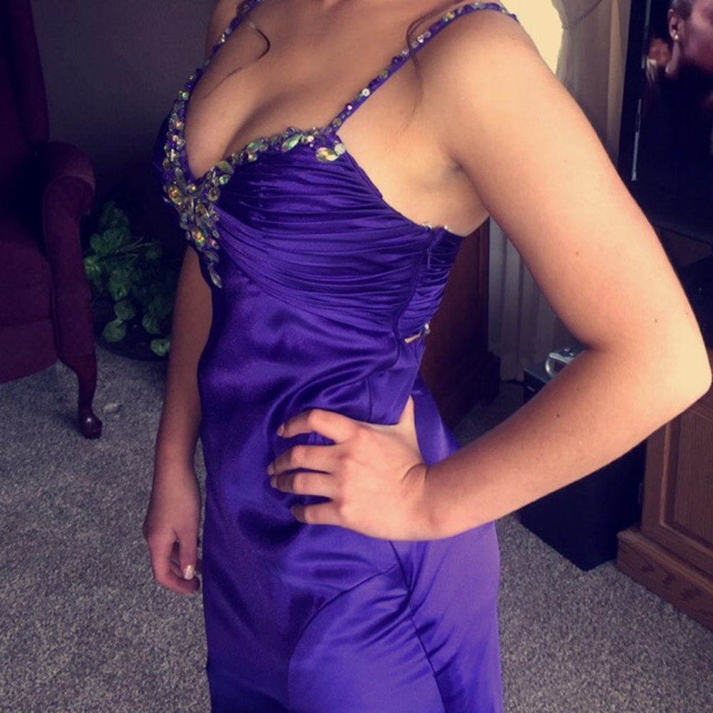 Purple satin prom dress