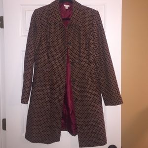 Geometric, Red & Beige, Long Pea Coat