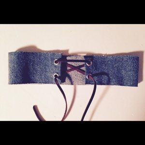 Denim Choker with Leather String