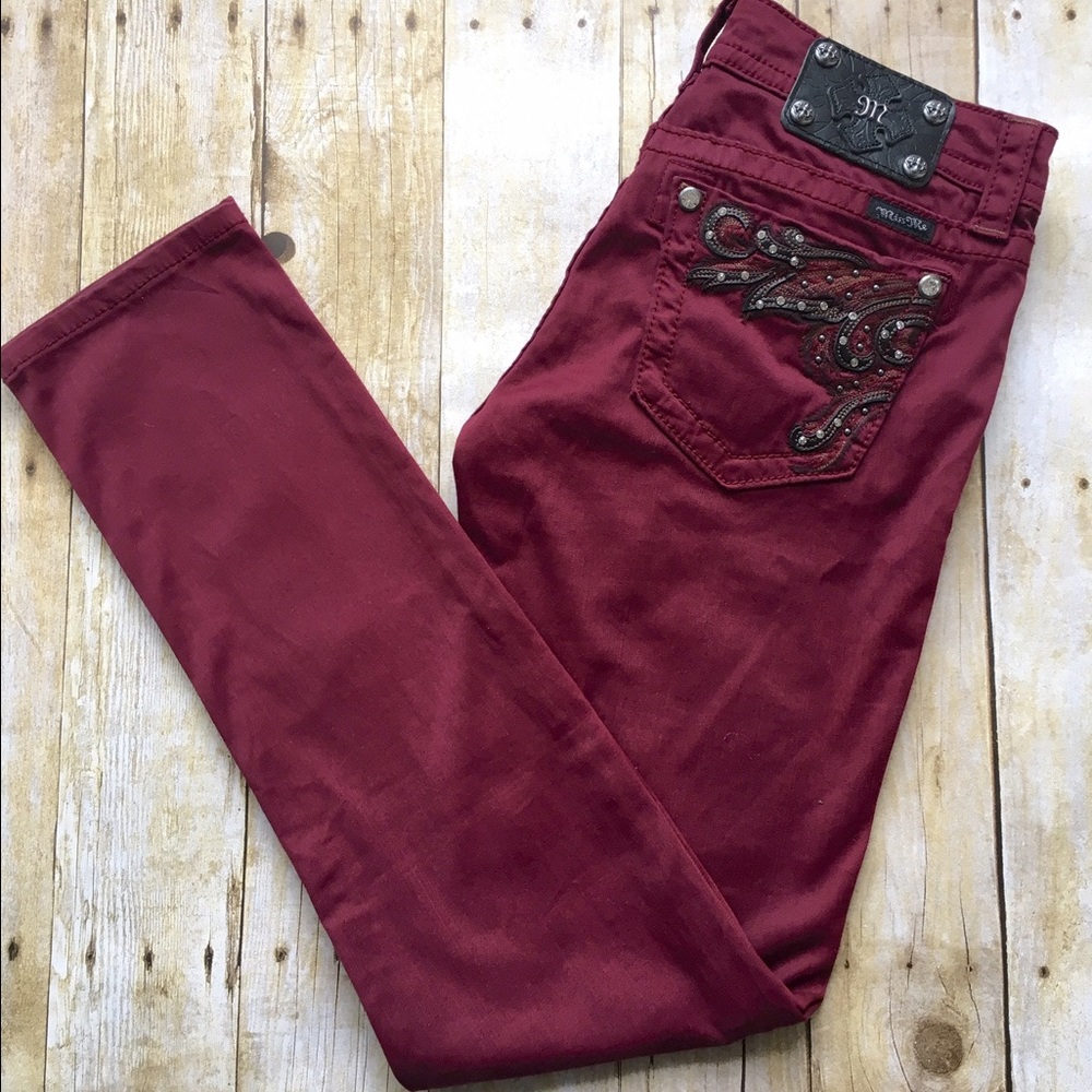 * SOLD * Miss Me Jeans Skinny Size 29 Burgundy - Picture 3 of 4