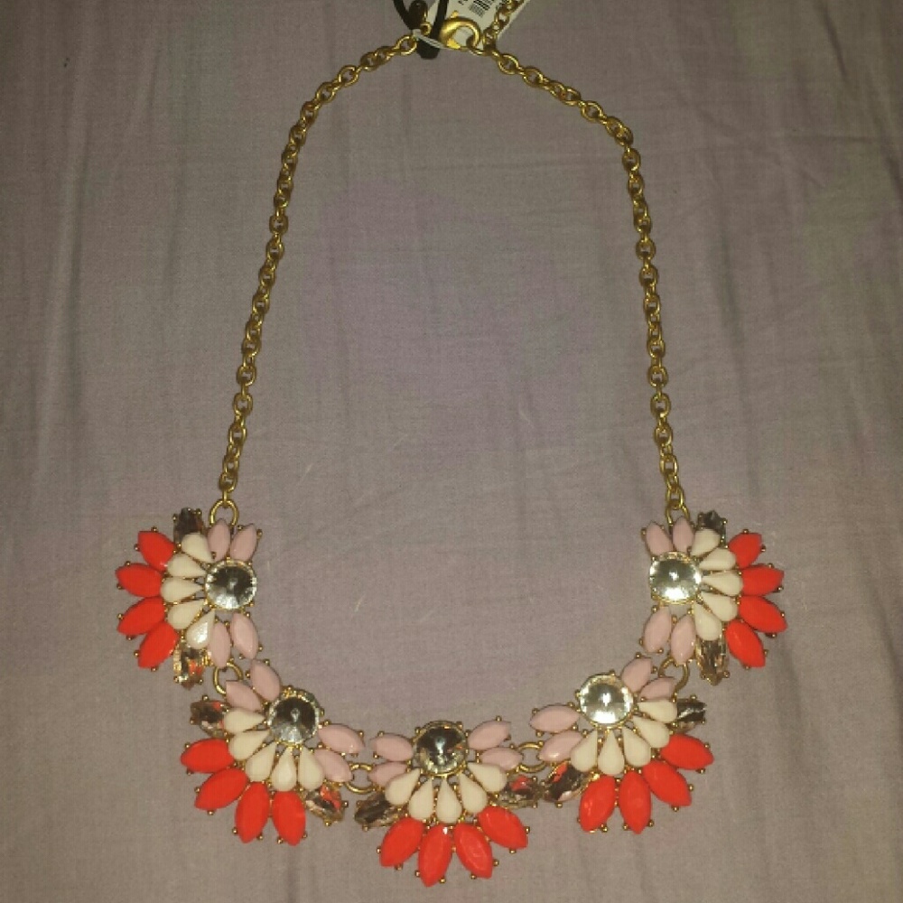 J. Crew coral pink gold tone statement necklace