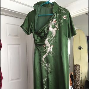 Silk Green Chinese Silk Dress AUTHENTIC