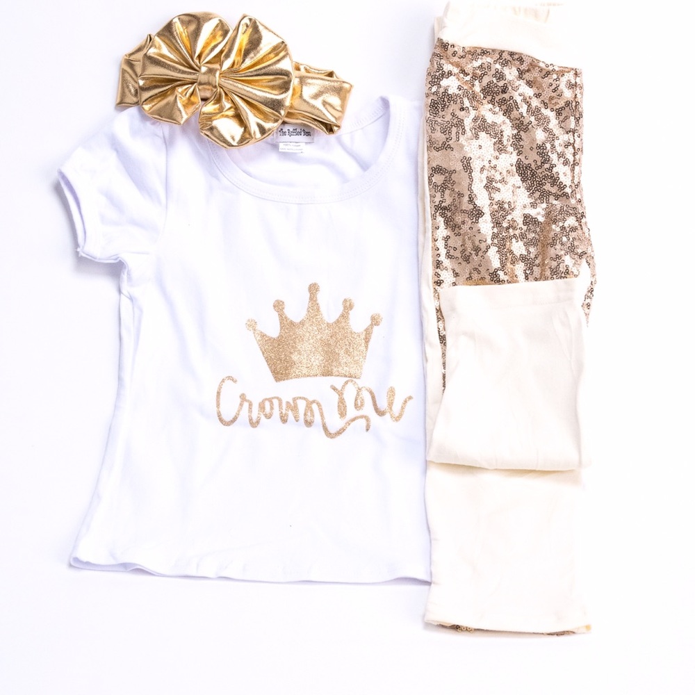Boutique Crown Me Gold Sparkly outfit