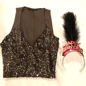 Nanette Lepore Sequin-front Olive Tank, Size 8.
