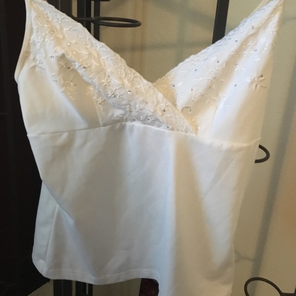 White spaghetti strap embroidered embellished Top