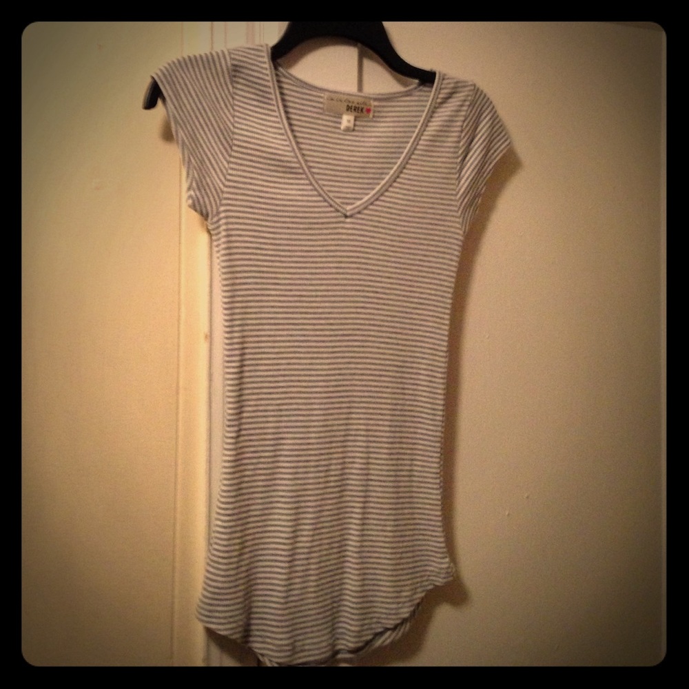 Fitted Gray & White Striped Tee NWOT
