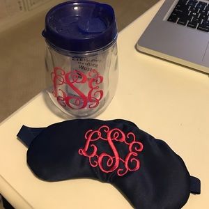 Initials LES Monogrammed Eye Mask and Tumbler