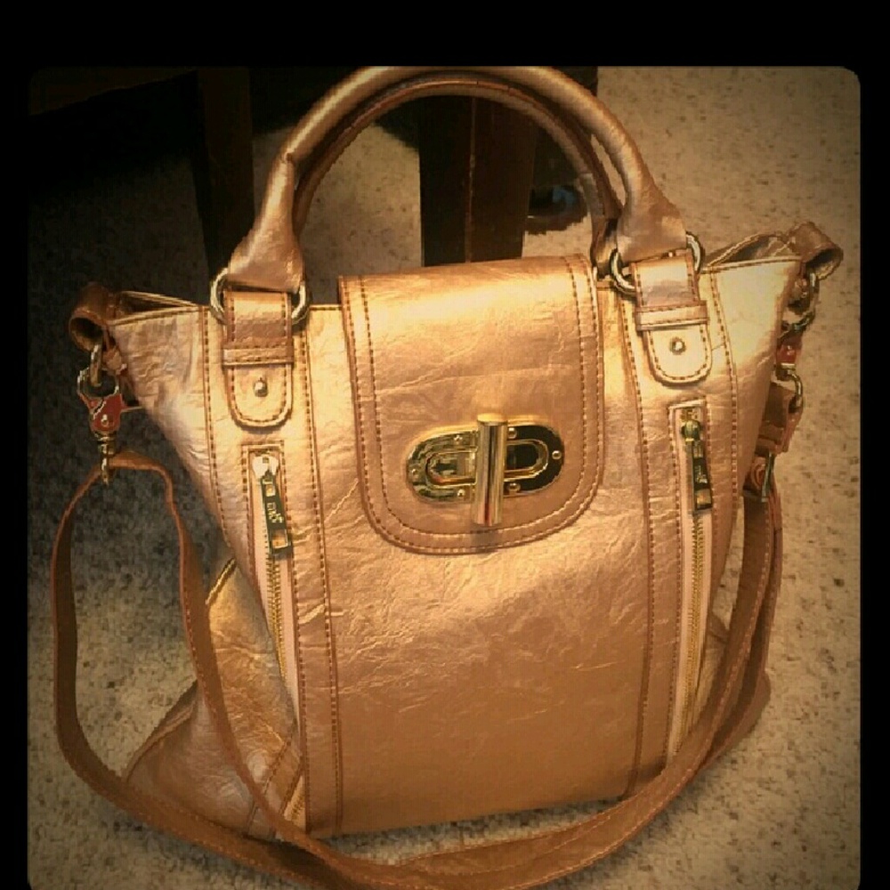 Metalic Gold Melanie Bianco Tote Cross Body Bag.