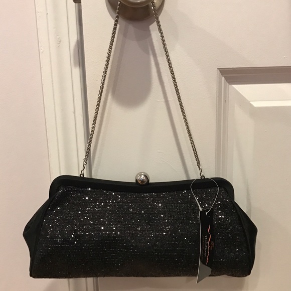 black sparkly evening bag