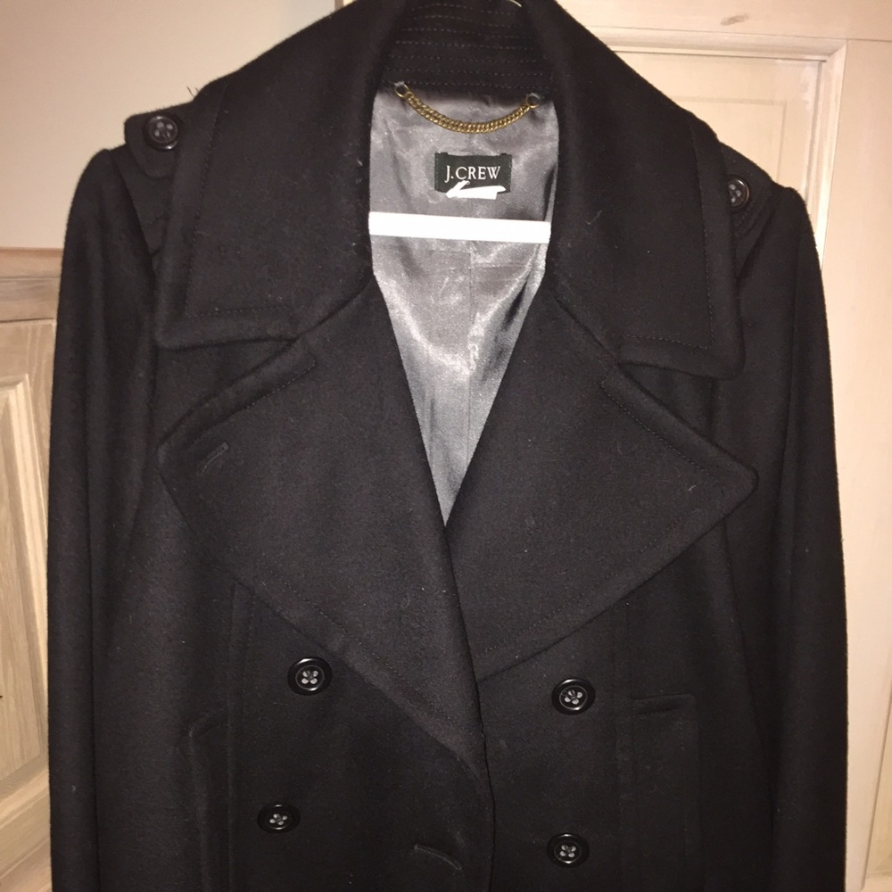 J. Crew 100% Wool Black Pea Coat; Women's Size 8