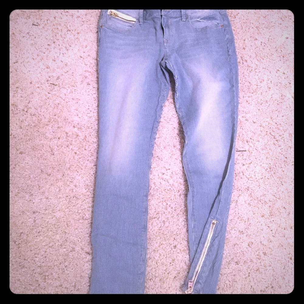 Pinstripe Skinny Ankle Jeans