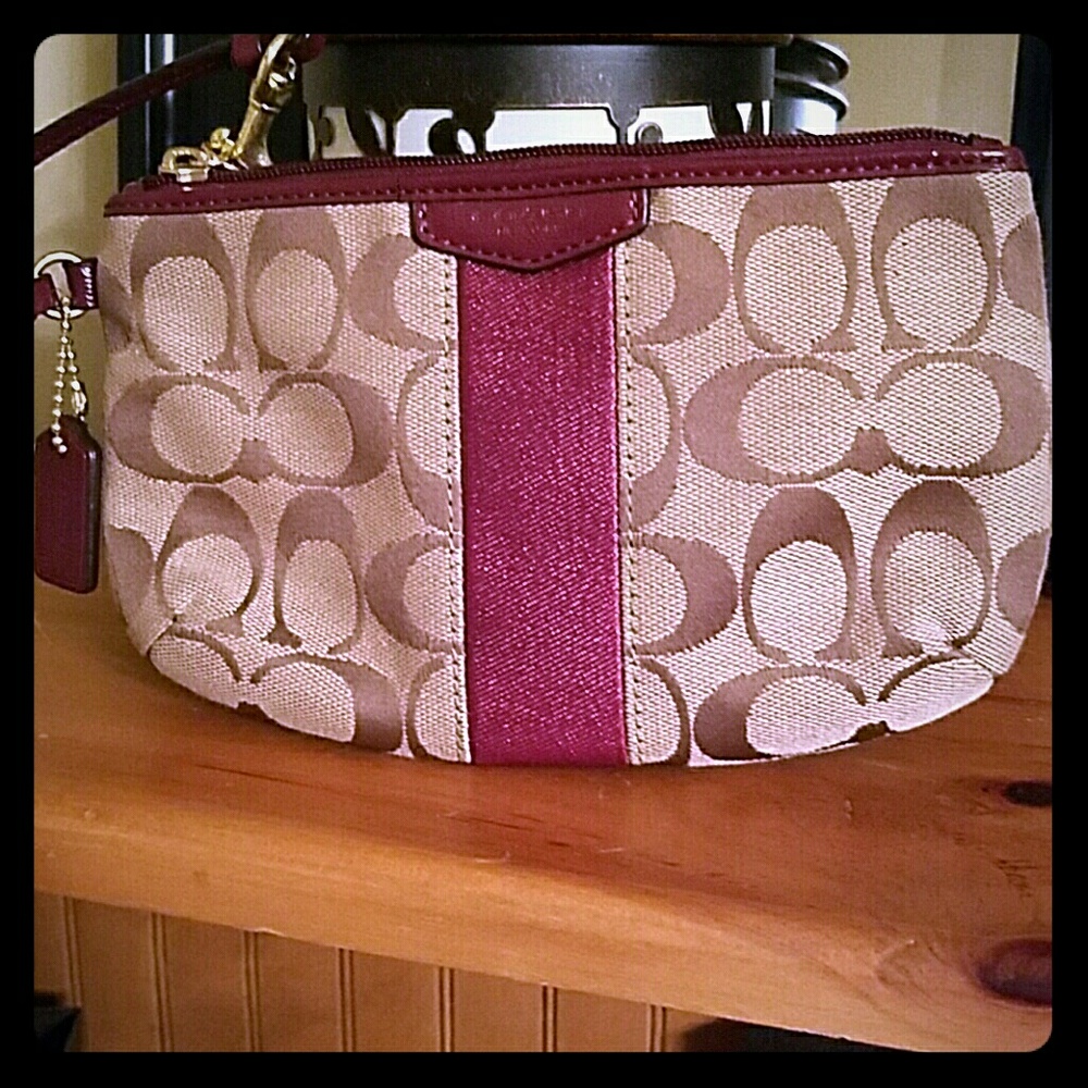 Authentic Coach Burgundy and Tan Wristlet
