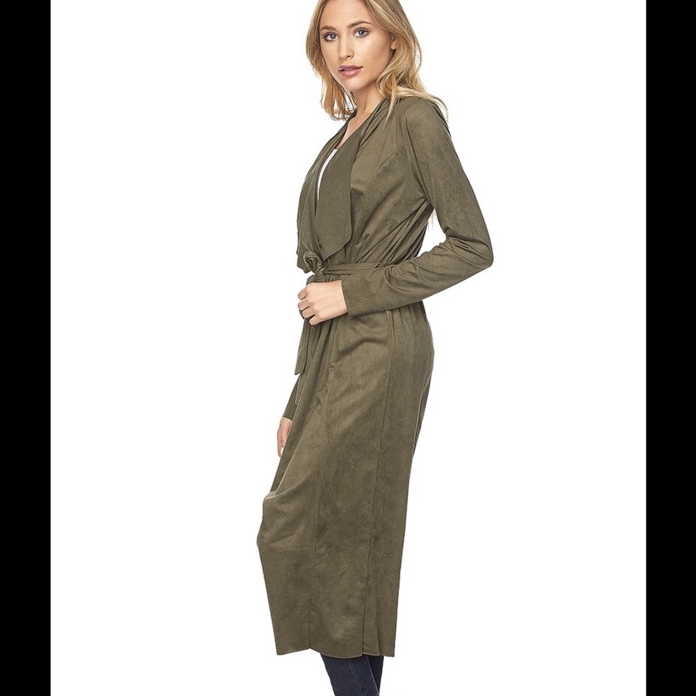 Last one Olive Faux suede trench NWT var sz S - Picture 3 of 5