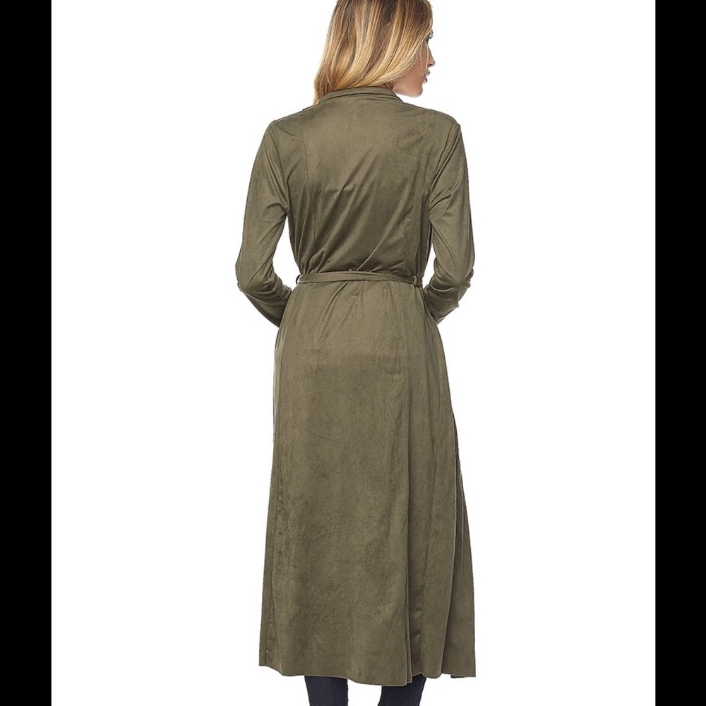 Last one Olive Faux suede trench NWT var sz S - Picture 4 of 5