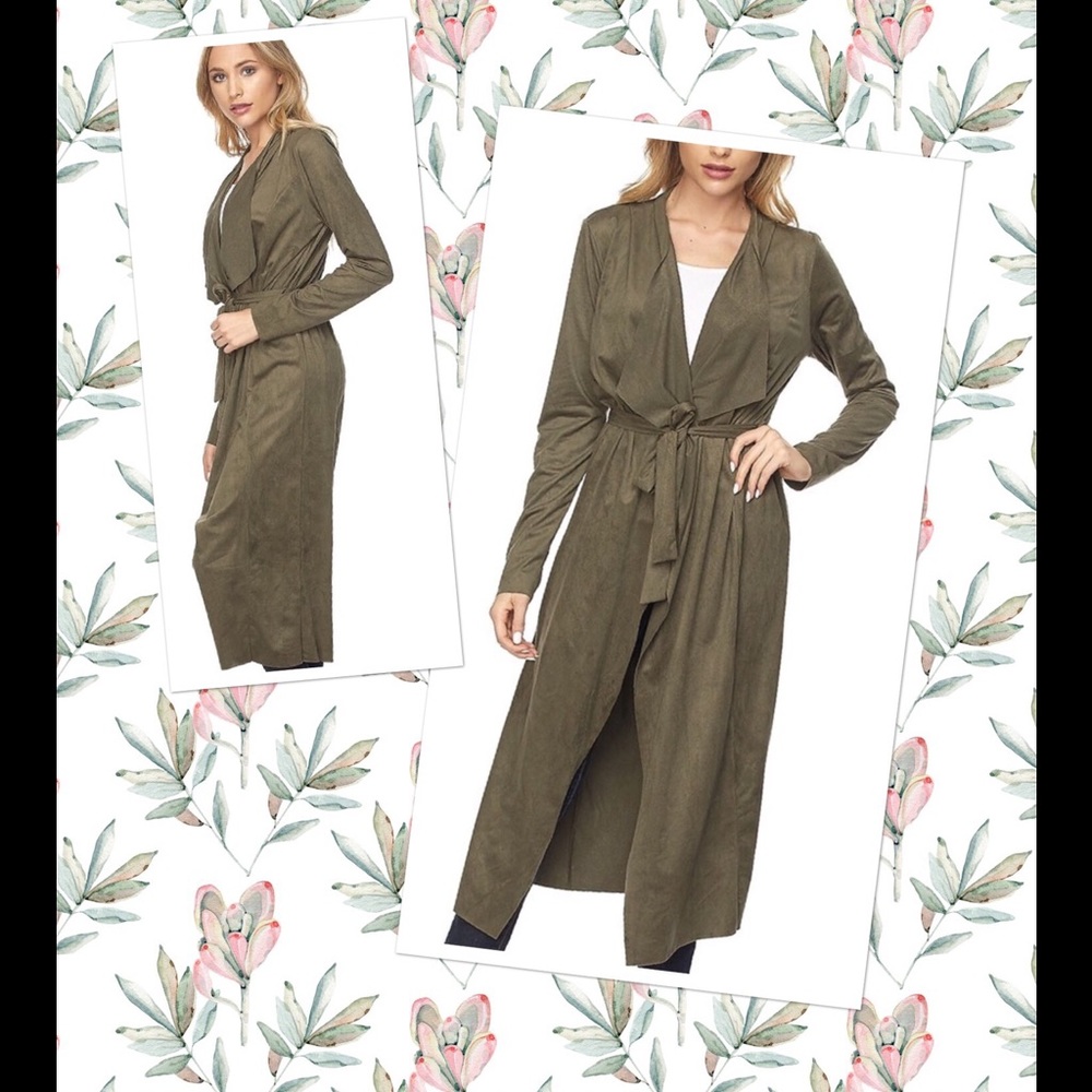 Last one Olive Faux suede trench NWT var sz S - Picture 2 of 5