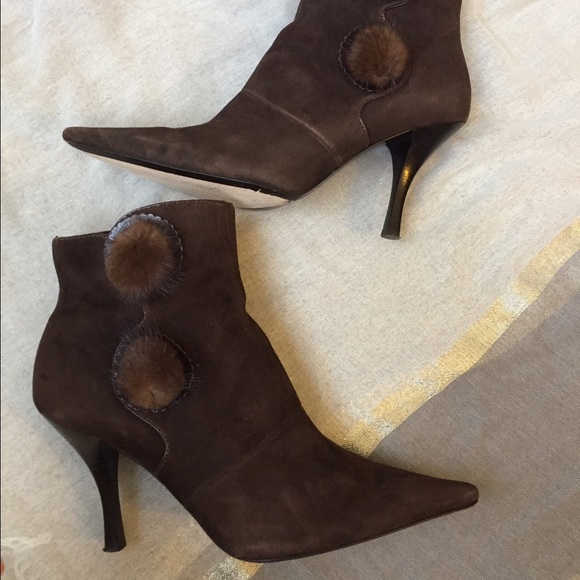 Gorgeous Garolini Brown Suede Booties w/Real Fur - Picture 2 of 4