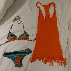 Roxy swim suit with a Roxy swimsuit cover.