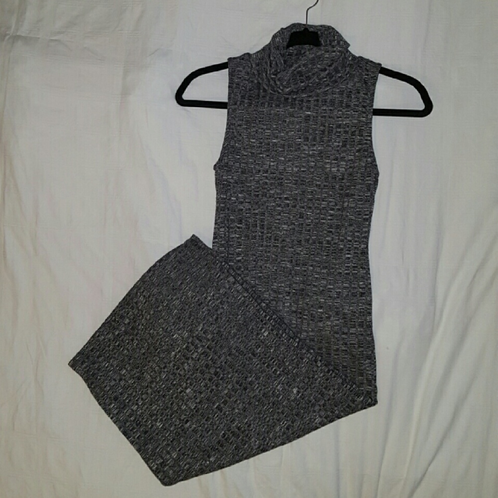 Gray Ribbed Turtleneck Bodycon Dress