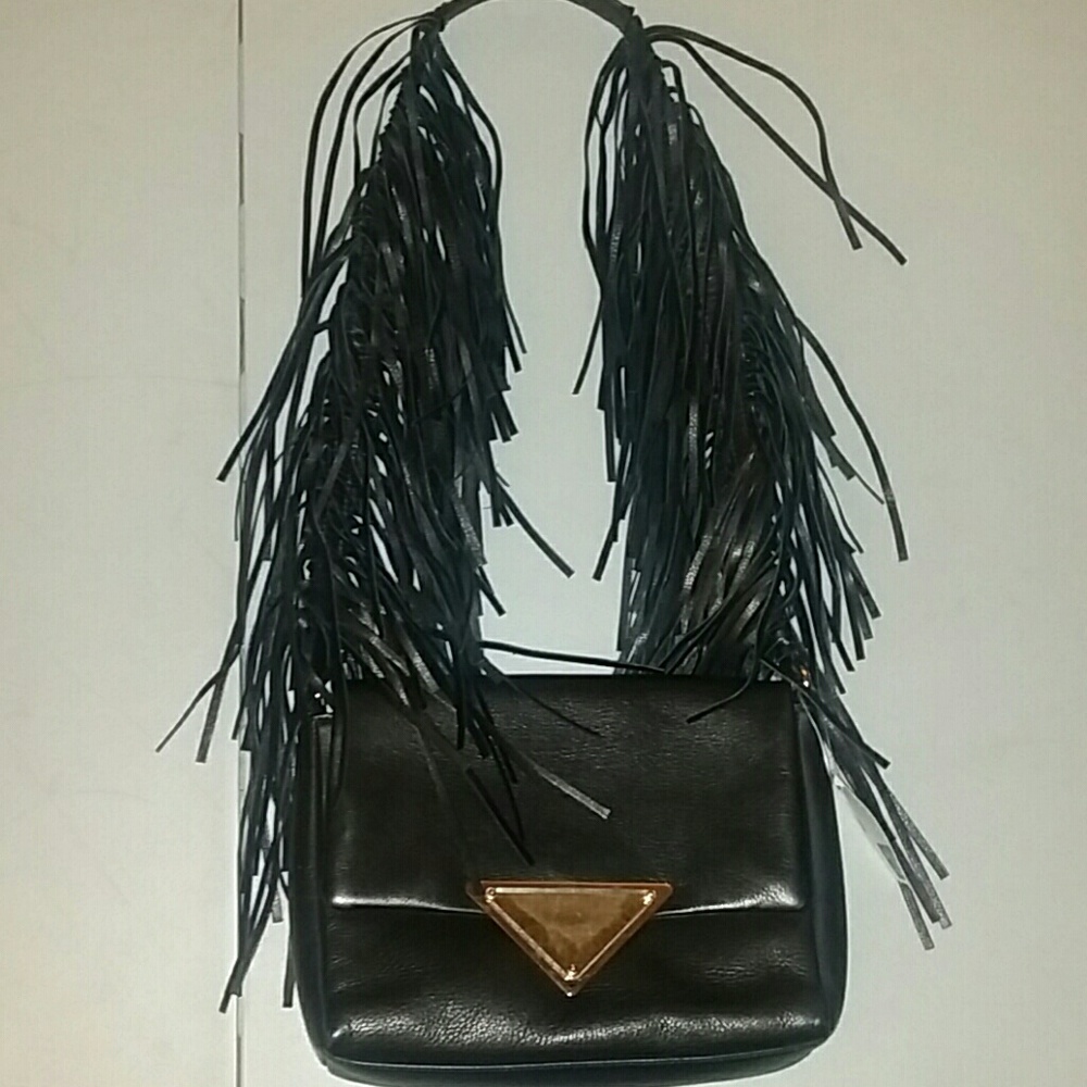 Sara Battaglia Theresa Fringe Black Shoulder Bag - Picture 1 of 4