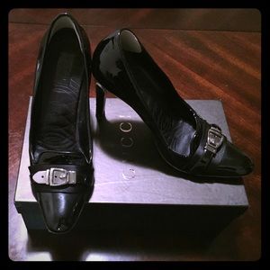 Gucci Blk Patent Leather Loafer Pump Silver Buckle