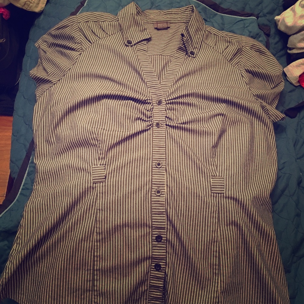 Grey and white button up blouse