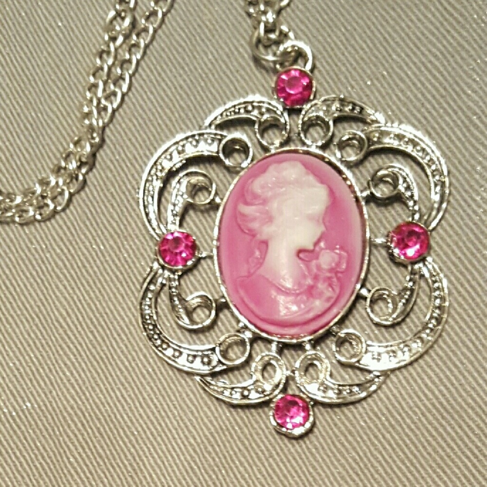 28" Pink Cameo Necklace