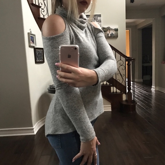LAST Heather Gray Cold Shoulder Chic Top - Picture 2 of 6