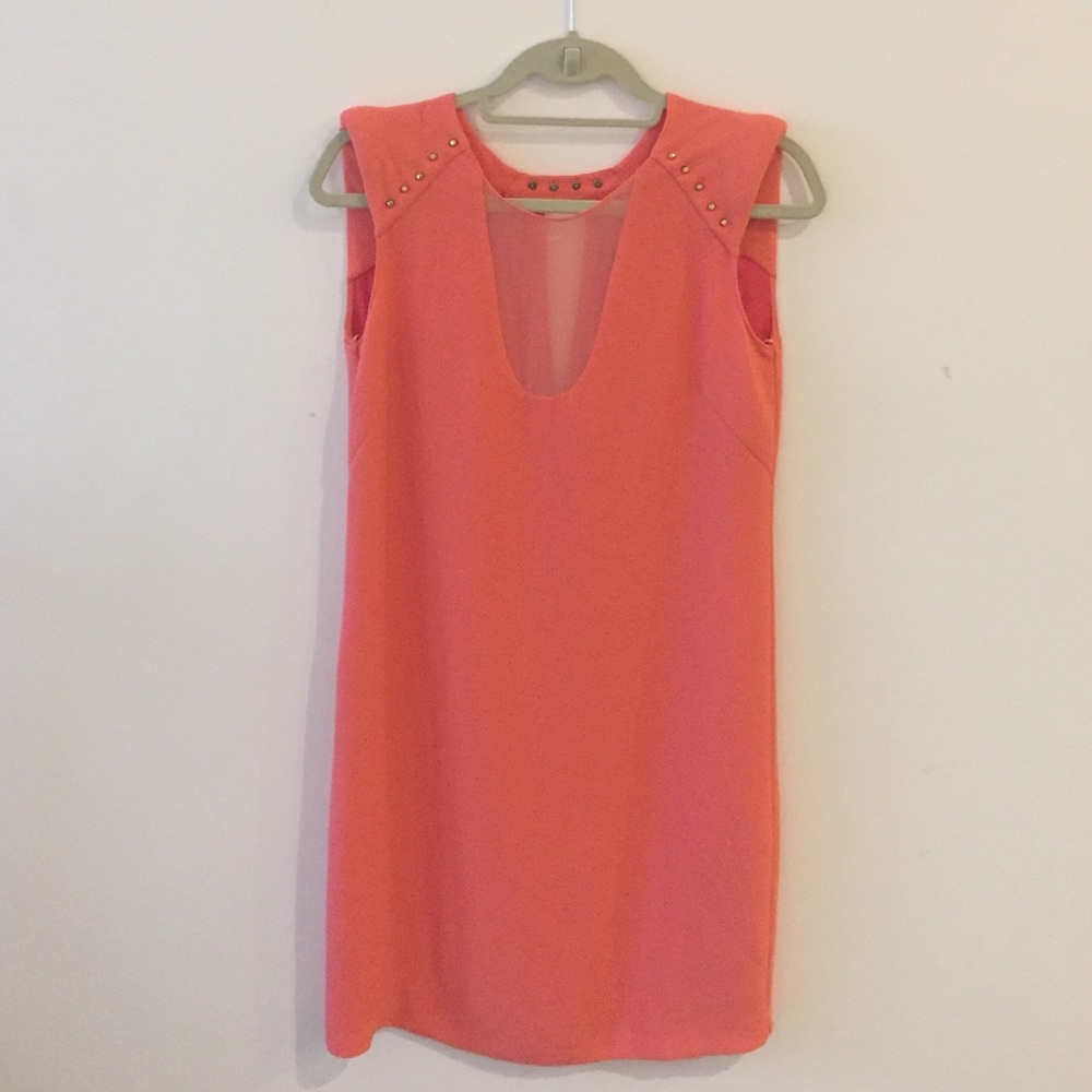Salmon, gold studded dress