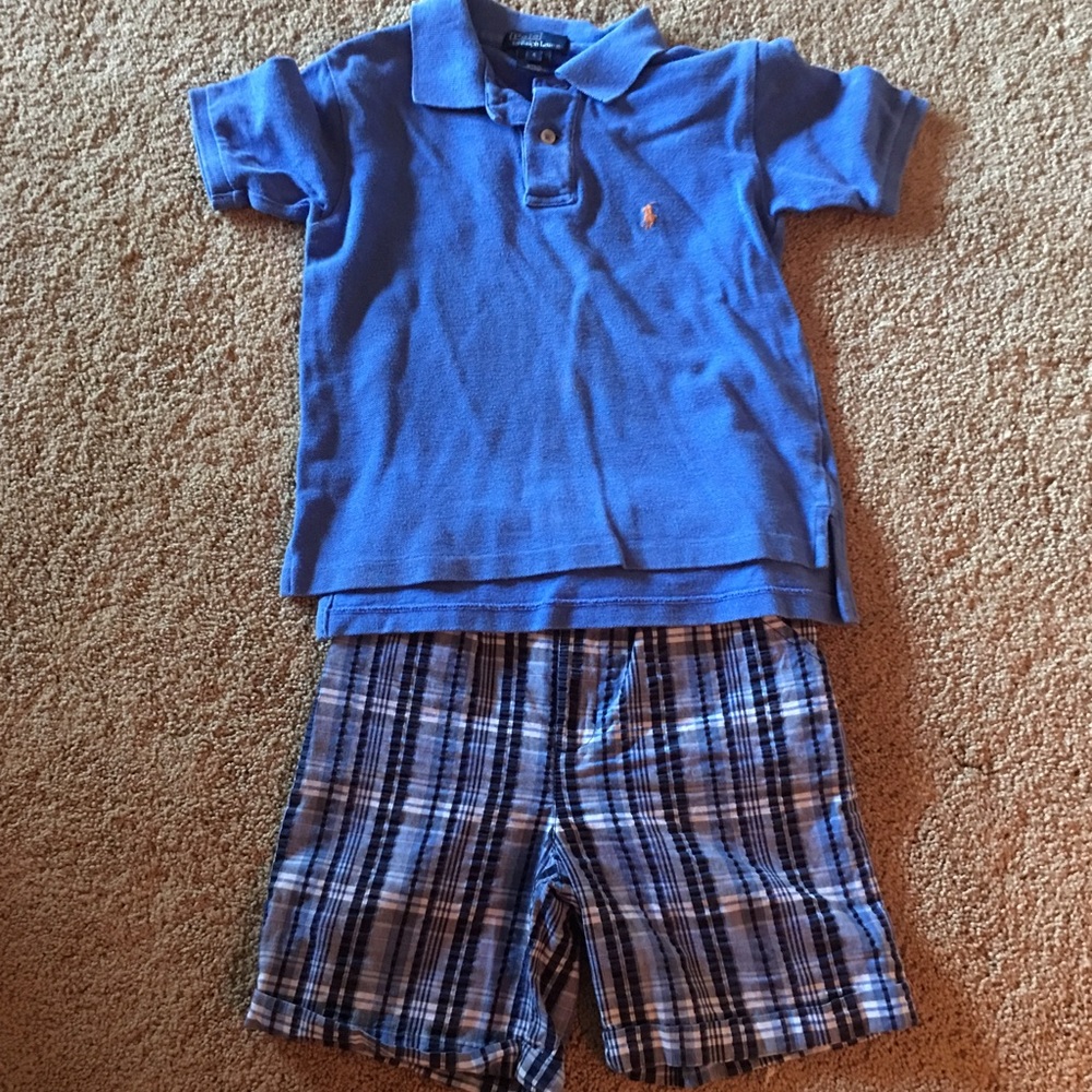 Polo collared shirt and plaid shorts