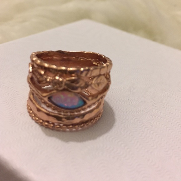 Yam SS/ Gold Plated Opal Stackable Ring - Picture 2 of 4