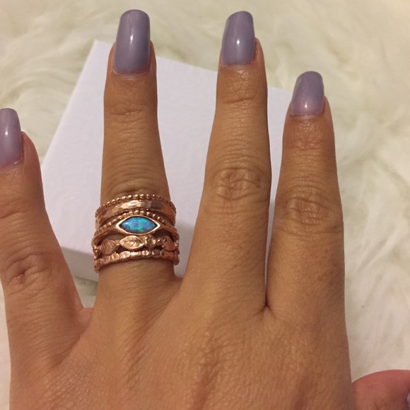 Yam SS/ Gold Plated Opal Stackable Ring - Picture 3 of 4