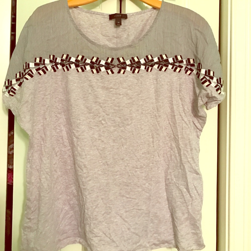 J.crew cotton tee with beaded jewel top
