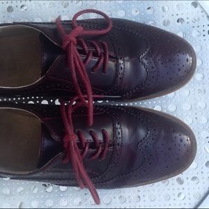 Burgundy patent-leather oxfords